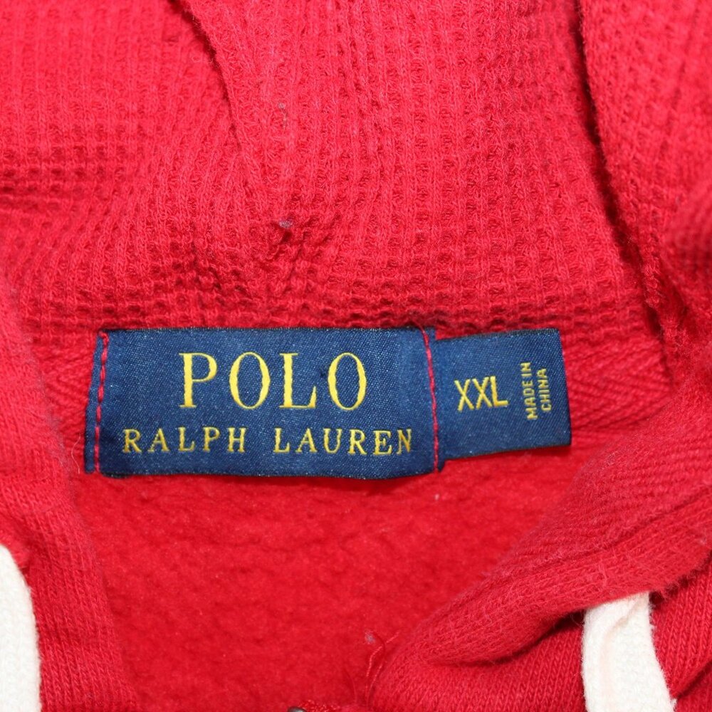 Polo Ralph Lauren 2XL Red Full Zip Distressed Hoodie Sweatshirt Blue Pony - Picture 9 of 14